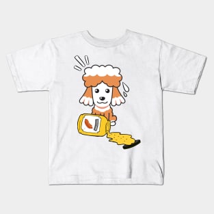 Cute French Poodle Spilled a jar of mustard sauce Kids T-Shirt